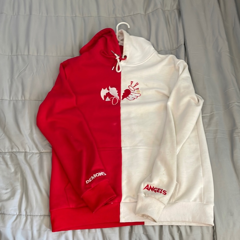 DEMONS & ANGELS HOODIE - SIZE M - RED & WHITE